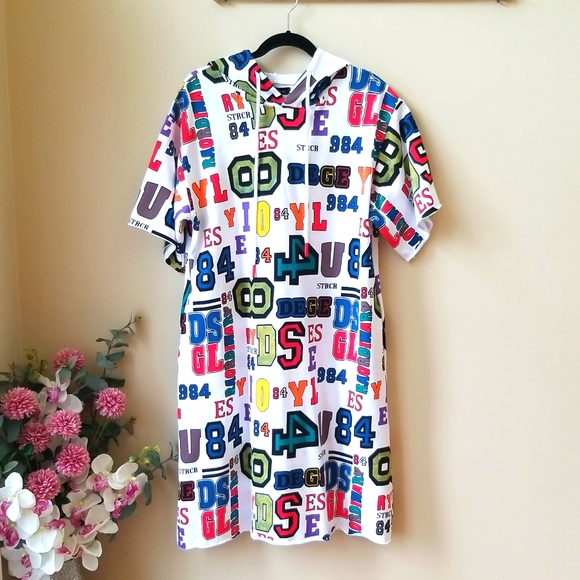 Multi Colored Lettered/ Numbered Hooded Sweater Dress - Picture 3 of 8